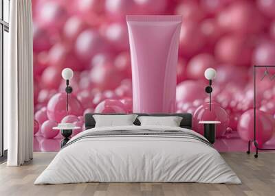 Cream tube with pink round ball, skin health care cosmetics Wall mural