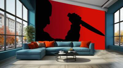 silhouette of a scary man with knife on red background,murderer,assassin,killer,putin,vector illustration Wall mural