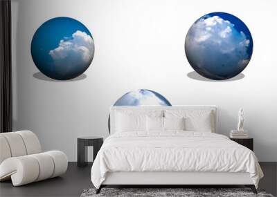 three sky theme sphere 3D on a white background Wall mural