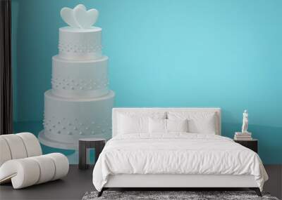 white wedding cake with two hearts Wall mural