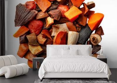 A vibrant collection of assorted wood chips, perfect for creative projects, crafts, or decorative arrangements. Wall mural