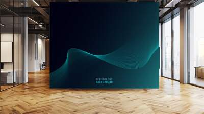 abstract wave technology background with blue light smooth and flow. Wall mural