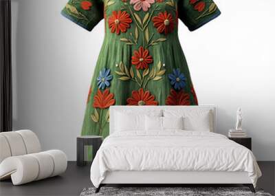 Beautifully embroidered floral dress featuring vibrant colors and unique design, perfect for casual or formal occasions. Wall mural