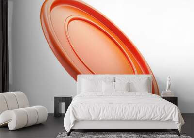 Bright orange flying disc isolated on white background, ideal for sports and outdoor activity concepts. Wall mural