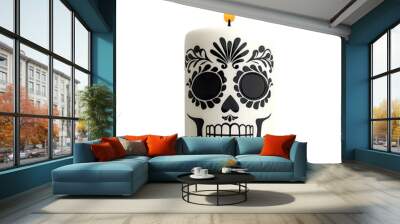 Decorative candle featuring a sugar skull design, perfect for festive occasions and celebrations like Dia de los Muertos. Wall mural