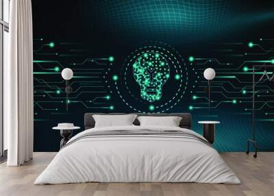 Technology background of Cyber Security Concept. Wireframe landscape background. Blue abstract hi speed internet technology. Wall mural