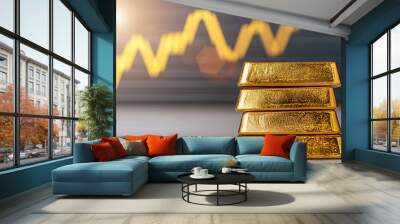 The image displays four gold bars stacked, with a background featuring an upward trending graph indicating growth or investment. Wall mural