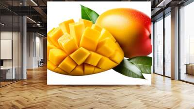 Vibrant mango with sliced sections showcasing its juicy, sweet interior, perfect for tropical themes and fresh cuisine. Wall mural