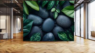 A Picturesque Jungle Forest Filled with Beautifully Shaped Meditation Stones Under a Vibrant Canopy Wall mural