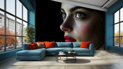 An Extraordinary Capture: Eccentric Beauty with Insane Details in Striking Black Background Wall mural