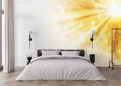 Beautiful shining sun on top right corner, on pure white background Wall mural