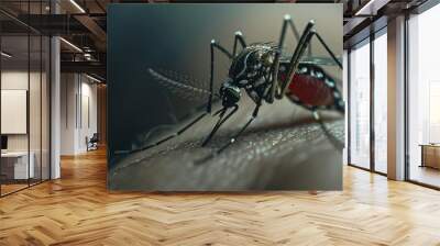 realistic, high quality shot of a mosquito sitting on an arm with a red belly Wall mural