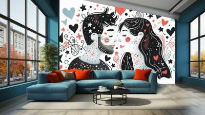 Vector graphic man and woman in love Wall mural