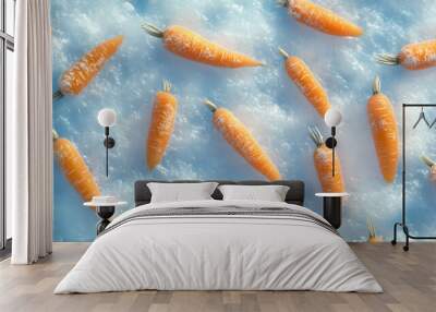 Whimsical Artistic Depiction of Frozen Carrots on a Frosty Background Wall mural