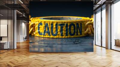 Concept of word of CAUTION on cordon yellow tape Wall mural