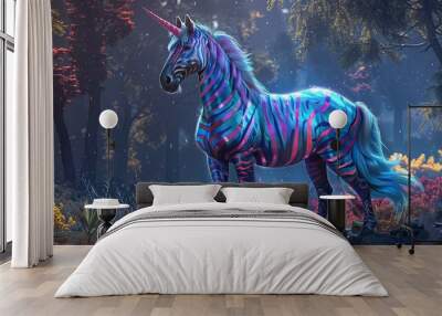 Full body realistic unicorn with colorful zebra skin Wall mural