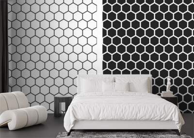 Abstract black hexagon technology, or honeycomb pattern with editable stroke isolated on white background. Geometric shape elements for presentation design. Suit for corporate, technology, business Wall mural