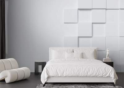 Abstract white cubes geometric structure background with copy space. Square shapes texture for technology, digital, hi-tech concept backdrop. 3D rendering Wall mural