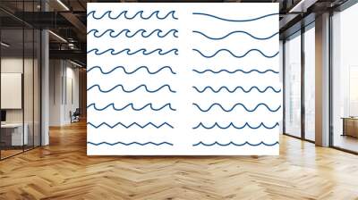 Blue wave line and wavy zigzag seamless pattern lines isolated on white background. Vector illustration with editable stroke Wall mural