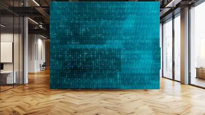 Futuristic illustration of blue glow digital data matrix of binary code numbers on a dark background. Technology, coding, connection, cyberspace, security, or big data concept Wall mural