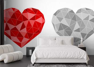 Polygonal, mosaic red and gray hearts.  Design elements for Valentine's Day, love, or romance. Flat heart collection, herz sammlung. Vector illustration Wall mural