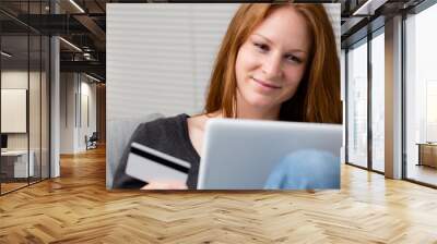 Woman Paying by Credit Card Wall mural