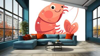 Cute cartoon shrimp illustration, perfect for seafood restaurants, kids' menus, or aquatic-themed designs. Bright and playful artwork. Wall mural