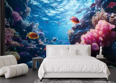 A vibrant underwater scene showcasing intricate coral reefs Wall mural