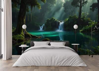 waterfall in the forest Wall mural