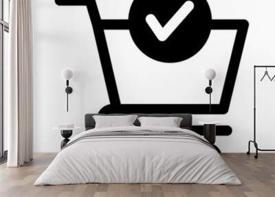 Shopping cart and check mark icon vector completed order icon Wall mural