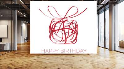 A gift for your happy birthday. Vector scrawl of box with bow Wall mural