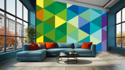 banner Vector geometric background, mosaic of triangles and cubes in rainbow Wall mural