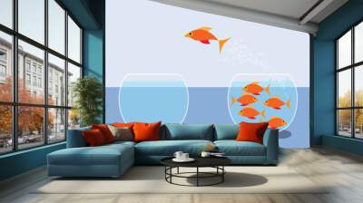 Goldfish jumping out of water. Vector flat design Wall mural