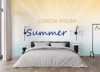 Summer time background with text. Vertical vector illustration of a glowing sky. Poster with copy space Wall mural