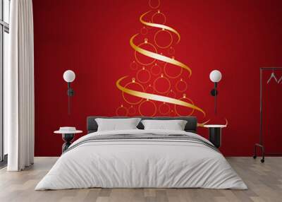 Vector Abstract cover Golden Christmas Tree, with text Wall mural