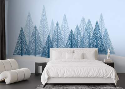 Winter landscape background with fir tree and snow in mountain. Christmas. Abstract vector illustration. Wall mural