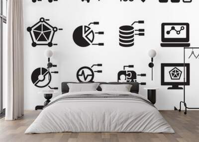 Data mining, Database, Data analysis icons set Wall mural