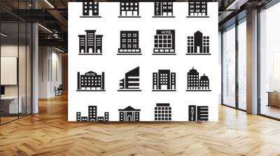 Hotel Building, Office tower, Building icons set illustration Wall mural