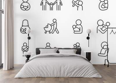 Parent & family icons set in thin line style Wall mural