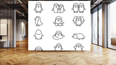 Penguin icon set in thin line style Wall mural