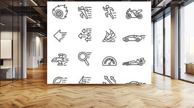 Speed, Fast icon set in thin line style Wall mural