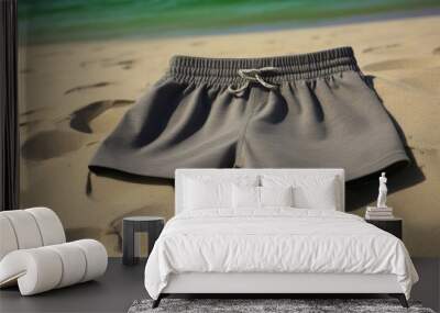 Close-up of stylish beach shorts on the summer beachfront with sunlight reflections Wall mural