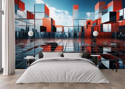 Futuristic design  simple lines, shapes, and bright colors reflecting technology and innovation Wall mural