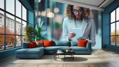 Businesswoman checking her email Wall mural