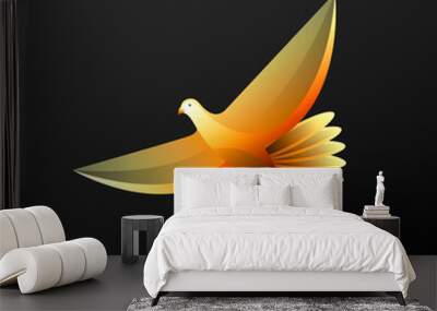 Flying dove abstract gradient logo isolated on black background Wall mural