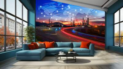 Global partner connection of communication network, oil and gas industry petrochemical plant, Business Logistics Concept Wall mural