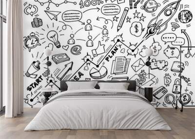 Hand drawn Business doodles element related startup to success. Wall mural