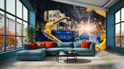 heavy automation robot arm machine in smart factory industrial,Industry 4.0 concept  Wall mural