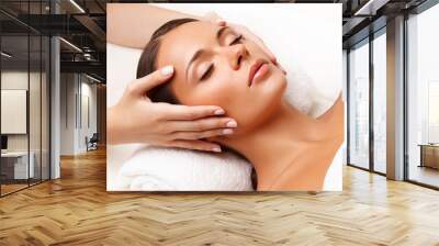 Face Massage.  Close-up of a Young Woman Getting Spa Treatment. Wall mural