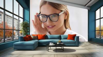 Female Eyeglasses. Portrait Of Young Woman Wearing Fashion Eyewear. Blonde Female Model In Fashion Eye Glasses With Natural Face Makeup. Good Vision Concept Wall mural